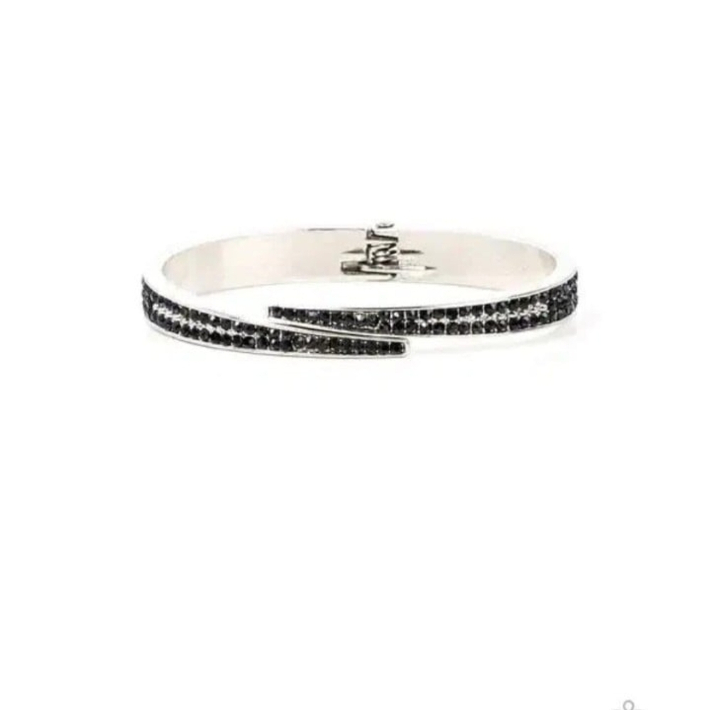 Paparazzi Silver Bracelet with Black Accents Deco Drama Black Rhinestone Jewelry